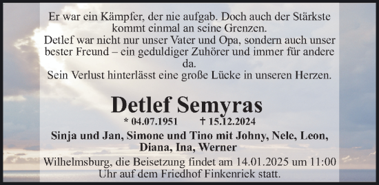 Traueranzeige von Detlef Semyras  